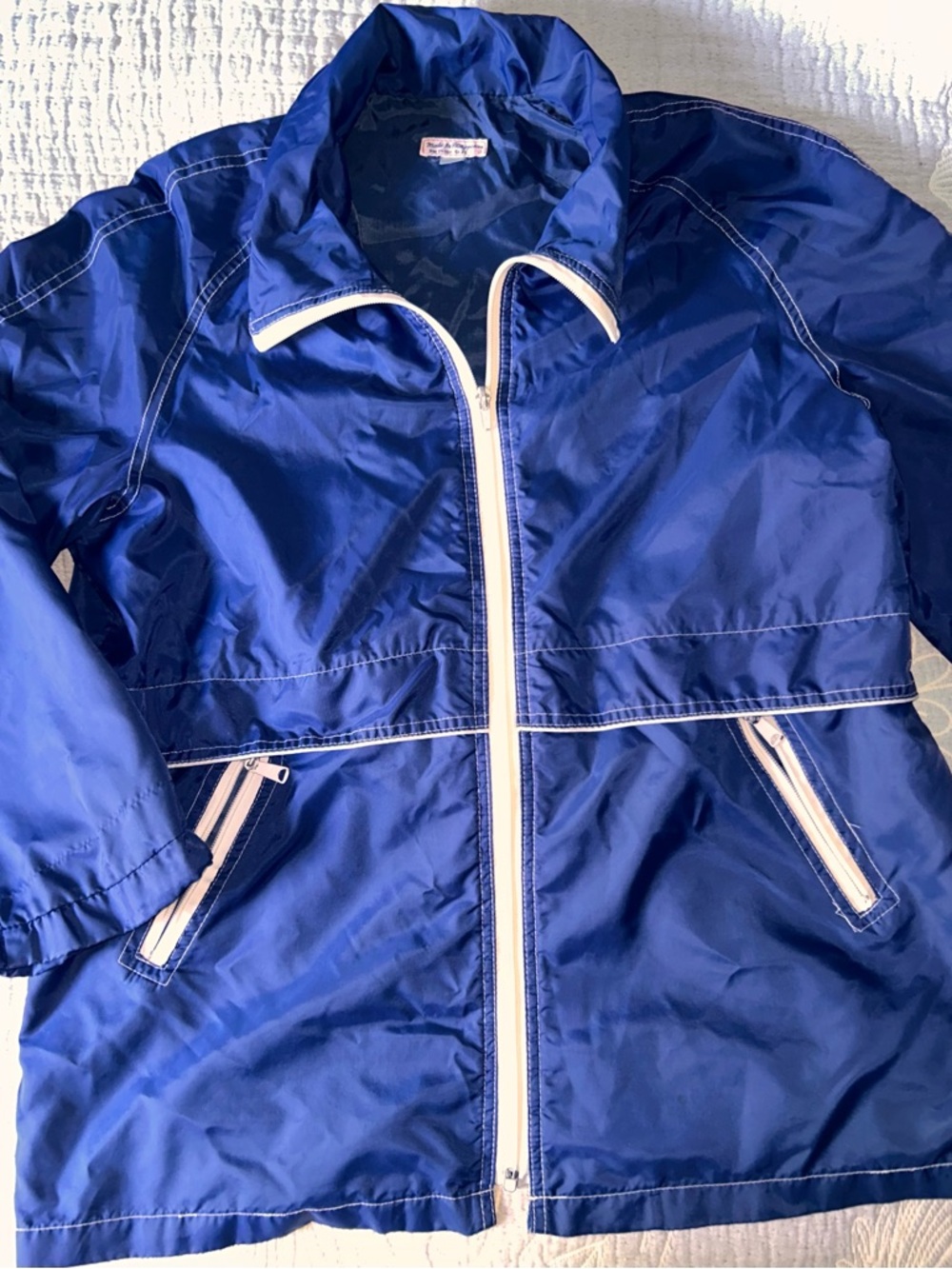 Vintage made in Philippines Royal Blue Windbreaker Jacket with White Trim